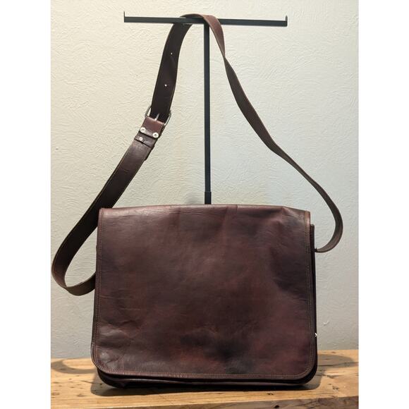 Brown No Fabric Content Canvas Lined Shoulder Strap Brief Bag - Picture 15 of 15